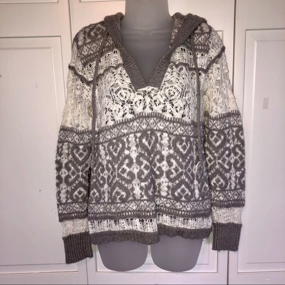 Maurices Knit V Neck Hooded Sweater Winter Gray - Picture 1 of 9